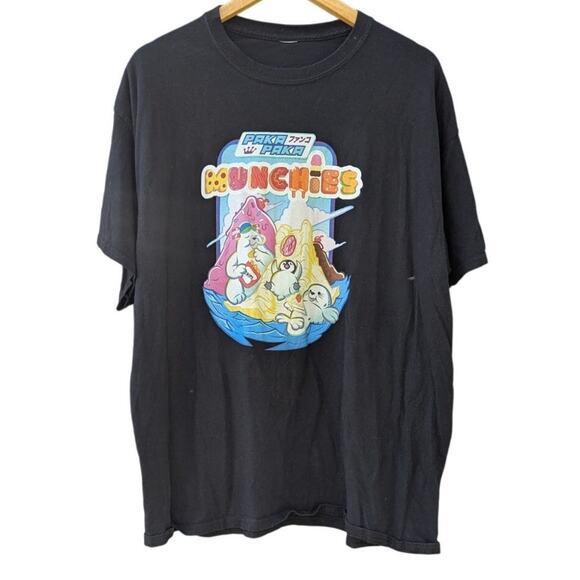 Paka paka munchies black short sleeve graphic t shirt J pop anime cute kidcore M - Picture 1 of 4